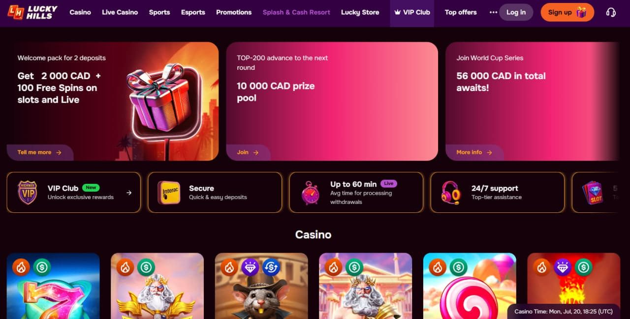 LuckyHills Casino - welcome stages, cashback, VIP Club